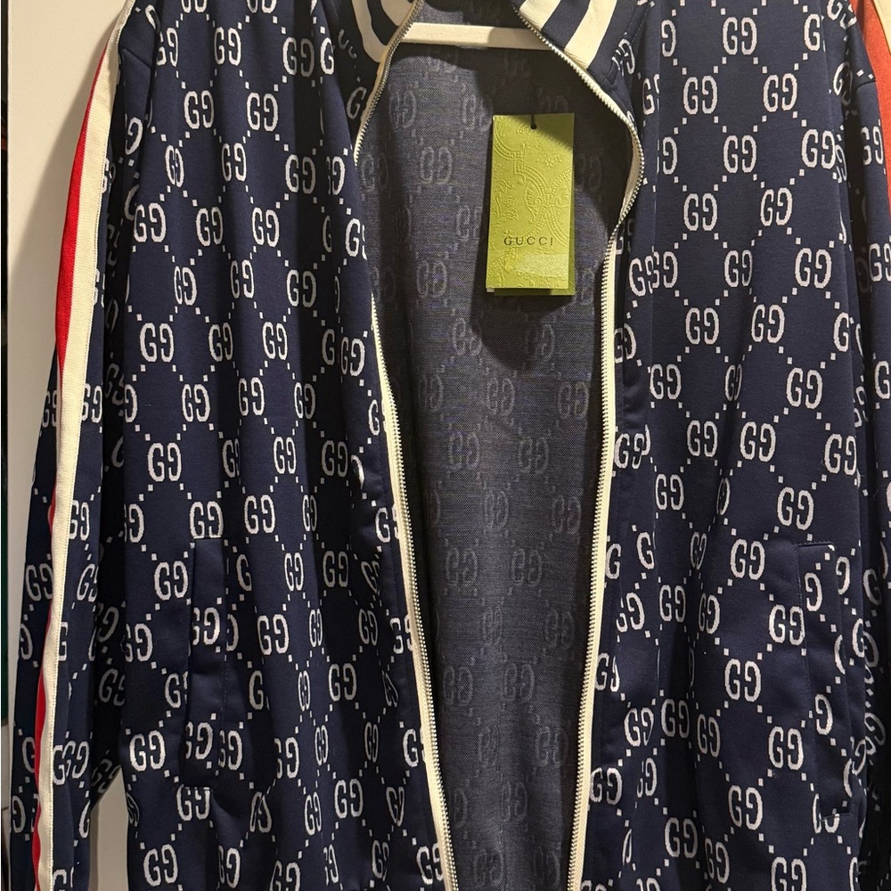 Gucci Blue GG Pattern Bomber Jacket